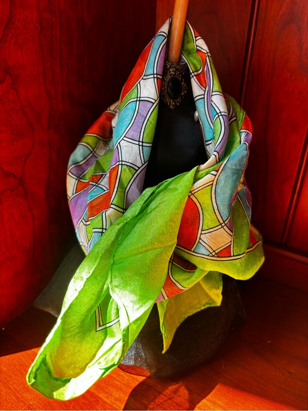 vibrant multi-colored silk scarf